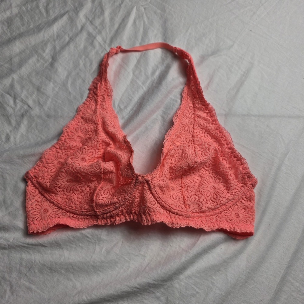 Aerie women's bra Lace Halter Wire Unlined Plunge Size 36D Orange
